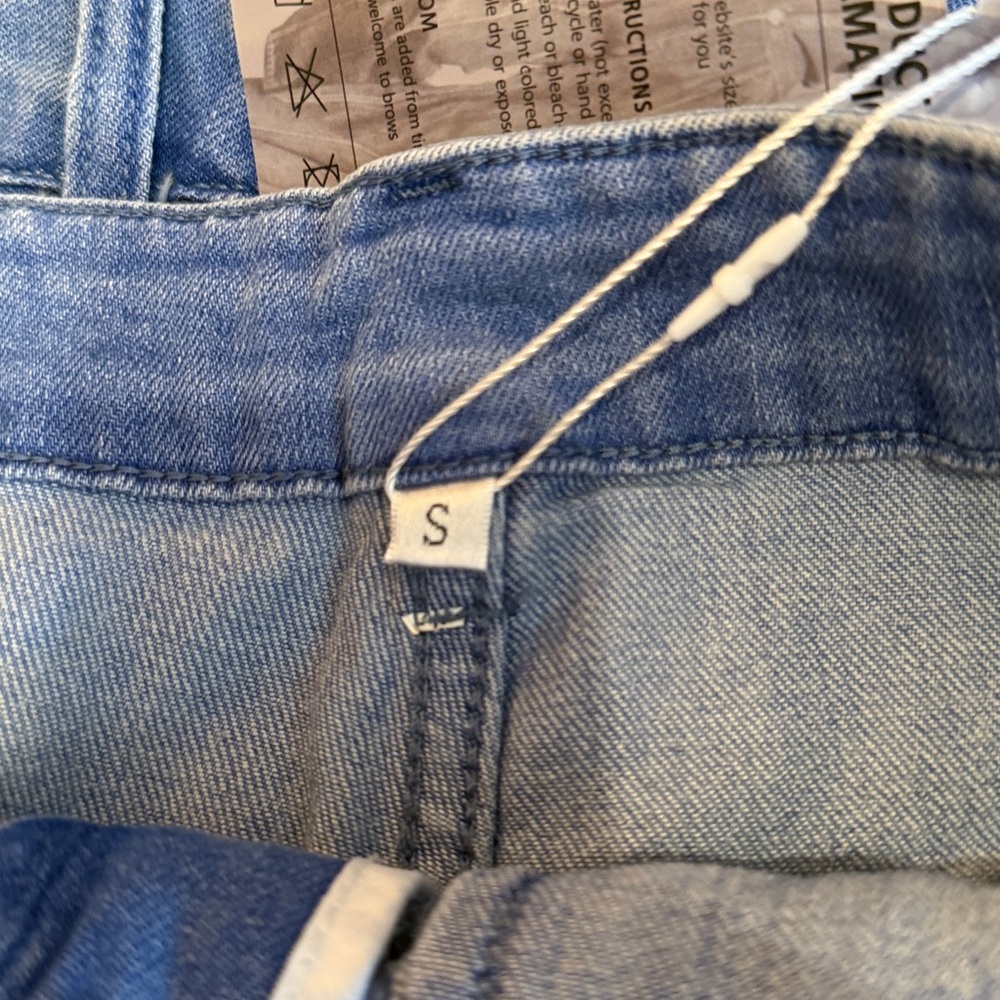 Oyrosy Vintage Washed Raw Edge Tassel Light Blue Denim Culottes NWT - Picture 15 of 15